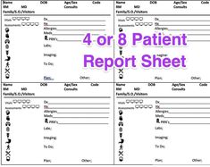 the 4 or 8 patient report sheet is shown in purple and has numbers on it