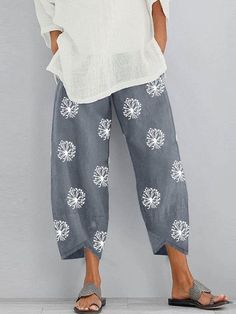 Sku CY-!166716 Material <50%Linen , <50%Cotton Style Loose , Plus Size Feature Pockets , Flower Print , Split-joint Occasion Casual , Leisure Fashion Seasons Spring , Summer , Autumn Type Pants , Trousers Color GRAY,BLACK,NAVY BLUE,YELLOW GREEN Size S,M,L,XL,2XL,3XL,4XL,5XL Please consult the size chart we provide for this item's measurements to help you decide which size to buy.Please note: There may be 1-3cm differ due to manual measurement. CMINCH Waist Hips... Autumn Design, Casual Chinos, Harem Pants Women, Cotton Linen Pants, Loose Trousers, Summer Linen, Casual Sporty, Elastic Waist Pants, Ankle Length Pants