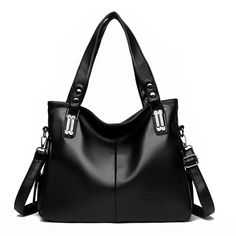 Color: Black Black Faux Leather Shoulder Bag With Single Strap, Black Hobo Bag With Top Handle, Black Hobo Bag With Single Shoulder Strap, Black Top Handle Hobo Bag, Black Leather Satchel With Single Shoulder Strap, Large Capacity Faux Leather Tote Shoulder Bag, Black Large Capacity Shoulder Bag With Double Handle, Black Shoulder Bag With Large Capacity And Double Handle, Large Capacity Black Shoulder Bag With Double Handle