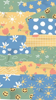 an image of colorful wallpaper with sun, flowers and hearts on it's sides