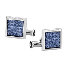 These Meisterstuck cufflinks from the iconic luxury designer, Montblanc, exude a classic and timeless design. Carefully crafted in matte brushed and polished stainless steel, these cufflinks boast a blue lacquer patterned inlay that boasts contemporary styling and is inspired by the blue hour time of day. Designed to match the Montblanc Meisterstuck Writing Instrument collection, this accessory will add a modern style to your look. Each of the clip closures on this elegant accessory has an S-arm The Blue Hour, Steel Signs, Blue Hour, Polished Stainless Steel, Elegant Accessories, Writing Instruments, Luxury Designer, Three Dimensional, Sale Items