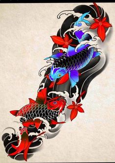 ငါးကြင်း Tattoo, Japanese Color Tattoo, Tatto Koi, Koi Fish Tattoo Design, Karp Koi