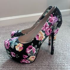 Ami Clubwear Heels Platform Stiletto Nwot Size Us 7 Rare Deadstock Item See Photo For Heel Height Floral Pattern Pink Floral Print Heels For Formal Occasions, Floral Print Heels With Ankle Strap For Party, Floral Print Ankle Strap Heels For Party, Black Floral Print Heels For Formal Occasions, Formal Black Heels With Floral Print, Fitted Pink Floral Heels, Pink Floral Print Heels With Ankle Strap, Black Floral Print Heels For Evening, Formal High Heels With Floral Print