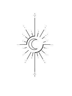 a line drawing of the sun and moon