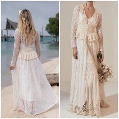 Brand New With Tags Super Pretty And Vintage Looking Cream Lace Trim Robe For Daywear, Cream Lace-trim Sleepwear For Wedding, Bohemian Long Cover-up With Lace Trim, V-neck Robe With Lace Trim For Daywear, Lace Duster, Bride Lingerie, Vintage Cream Sheer Nightgown, Maxi Kimono, Fringe Kimono