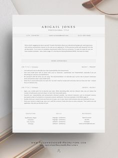 a professional resume template is shown on top of a desk