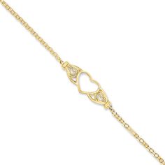 Show off your shapely legs or summer tan with this stylish ankle bracelet. Fashioned in warm 14K gold, this anklet showcases an intricate scrolling open heart design centered along a length of sleek cable chain. A great look anytime, this 10.0-inch anklet is polished to a brilliant shine and secures with a durable lobster claw clasp. Zales Zales, Summer Tan, Heart Anklet, Summer Tanning, Gold Anklet, Dope Jewelry, Ankle Bracelet, Open Heart, Jewelry Inspo