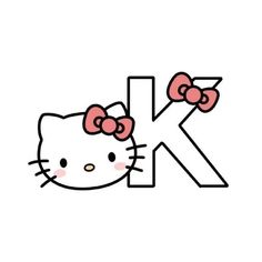 the letter k with a hello kitty face and bow on it's head is shown