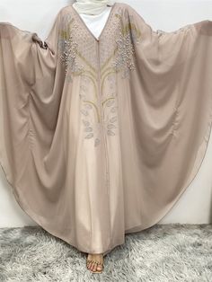 New Design Ramadan Muslim Abaya Luxury Arabian Bat Sleeve Robe Rhinestone Hooded Dress Fashion Abaya Luxury, Muslim Abaya, Bat Sleeve, Hooded Dress, Fashion Elegant, Dress Fashion, News Design, Elegant Fashion, Middle East