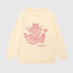 This Cartoon Dragon Embroidered Knit Sweater is stylish and comfortable. Featuring 100% cotton fabrication and a custom embroidered design, it's the perfect addition to your wardrobe. The unique design and details make it an ideal choice to show off your fashion sense. Costume Bags, Apricot Sweater, Cartoon Dragon, Sunglass Chain, Bra Set, Embroidered Design, Handbag Backpack, Fashion Sense, Black Sweaters