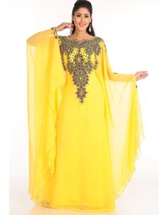 Dubai Yellow Georgette Hand Zari Embroidery Farasha Farasha, Copper, Georgette, Handmade, Yellow, Yellow, Kaftans, XS, S, M, L, XL, 2XL, 3XL, 4XL, 5XL, 6XL, 7XL:Arabic Attire Forma Dresses, Arabic Party, Wedding Kaftan, Farasha Abaya, Chiffon Kaftan, Abaya Design, Kaftan Designs, Zari Embroidery, Hand Embroidery Dress