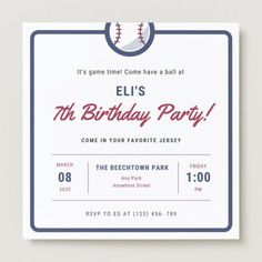 a baseball themed birthday party card