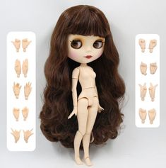 a doll with long brown hair standing next to several fingers