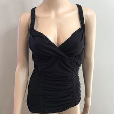 Nwt Anthropologie Deletta Ruched Racerback Tank Top Blouse Black Sz S. Cotton, Modal Approx Measurements Laying Flat Armpit To Armpit 14” Length Chic Black Ruched Tank Top, Black Tops With Ruched Back For Summer, Black Ruched Tank Top For Summer, Black Sleeveless Ruched Top, Black Ruched Sleeveless Top, Black Top With Ruched Back, Fitted Ruched Camisole Top, Fitted Black Top With Ruched Back, Casual Black Ruched Tank Top