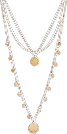 Gold-tone Dangle Charm Necklaces, Gold-tone Dangle Charm Chain Necklaces, Gold-tone Plated Chain Necklace With Round Pendant, Elegant Gold Layered Necklace With Coin Pendant, Gold Layered Necklace With Round Pendant, Gold Layered Necklace With Coin Pendant, Gold Dangle Charm Necklace With Clavicle Chain, Gold-tone Metal Necklace With Coin Pendant, Gold-tone Metal Coin Pendant Necklace