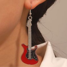 Rock On Little Black And White Enamel Guitar Earrings New Measure 3.3" All Of My Items Are Either One-Of-A-Kind, Vintage, Gently Worn Or Made In Very Limited Quantities, So If Something Catches Your Eye, Snap It Up Before Someone Else Does. Guitar Earrings, Adornment Jewelry, Makeup Accesories, Rock On, Vintage Style Outfits, White Enamel, Style Outfits, New Color, Vintage Style