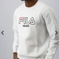 Fila Men's White Line Milano Neoprene White Sweatshirt In A Size Small New With Out Tags Never Worn. Classic White Sweater With Embroidered Logo, Fila Sweatshirt, White Line, White Sweatshirt, Color White, Mens Shirts, Man Shop, Sweatshirts Hoodie, Tags