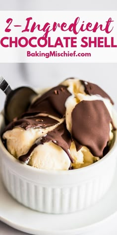 two ingredient chocolate shell ice cream in a white bowl