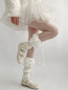 The price is for a pair of leg warmers only, others are not included.  Garment Size   	 		 			Size 			Free Size 		 		 			Full Length 			40 		 		 			Width 			26/16 Angelic Core Outfit, Coquette Stuff, Pinterest Wardrobe, Big Sleeves, Knit Leg Warmers, Kawaii Shoes, Winter Fairy, Anime Angel, Lace Ruffle