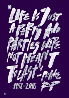 some type of graffiti written in white on a purple background with the words life is just a party and parties are not mean to fail