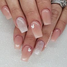 French Ombre Pink, Christmas Disney Nails, Disney Gel Nails, Simple Disney Nails