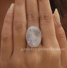 Rainbow Moonstone Ring, 925 Sterling Silver Ring, Healing crystal Ring, Halloween Jewelry, Handmade Silver Ring, Birthday Gift For Sister. Gemstone Name - Rainbow Moonstone . Stone Quality - AAA  Ring Weight - 8.77 gm  Ring Length -2.6 cm Ring Width - 1.8 cm Stone Shape - As shown in the picture. Ring Size - All Ring Size Available.  We serve complete 925 sterling silver Jewelry and genuine properties of the stone.  The products are dispatched from the small business from UK. Product Quality and Packaging - Our all products are 925 Silver Stamped which shows that the product is genuine and authentic .The products are dispatched from the small business from UK so you get the product on time and the product packaging comes in bubble foil wrap with all the precautions taken primarily that you Magical Sterling Silver Crystal Ring For Gift, Handmade Magical Silver Crystal Ring, Moon-shaped Sterling Silver Moonstone Ring As Gift, Mystical Sterling Silver Crystal Ring, White Moon Shaped Crystal Ring Gift, White Moon-shaped Crystal Ring Gift, White Mystical Moonstone Ring In Sterling Silver, Mystical White Crystal Ring In Sterling Silver, Mystical White Moonstone Sterling Silver Ring