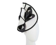 Large white twisted plate decorated with contrast black silk abaca bow. Hand made in Melbourne by our skillful milliners, this headpiece will be a crown jewel of your spring racing outfit.  Made in Australia  Exclusive materials  Stylish design by Fillies Collection  Comfortable headband  Derby Day choice Elegant Ribbon Headband, Chic White Adjustable Headband, Chic Adjustable White Headband, Elegant White Headband With Ribbon, White Pinched Crown Fascinator For Formal Occasions, White Formal Fascinator With Pinched Crown, White Fascinator With Pinched Crown For Formal Occasions, Chic White Headpieces For Races, Elegant White Bow Fascinator