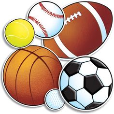 several different sports balls are shown in this image