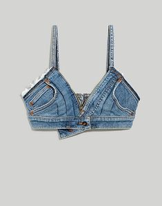 Reconstructed Denim, Denim Bralette, Vestiti In Jeans, Denim Diy Clothes, Denim Top Women, Denim Ideas, Altered Couture, Recycle Jeans, Bralette Top