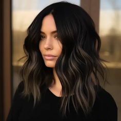 Raven Black Hair with Subtle Sandy Blonde Highlights Sandy Blonde Highlights, Raven Black Hair, Dark Brunette Hair, Short Dark Hair, Black Hair With Highlights