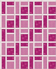 a pink and white quilted pattern with squares on the bottom, in different colors