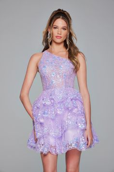 Jovani 42016 Fall 2024 evening collection dress. Purple Evening Wedding Dress, One Shoulder Purple Evening Dress, Gala One-shoulder Evening Dress, Luxury Purple Dress For Gala, Ball Gown Dresses For Gala And Prom Season, Elegant Purple Mini Dress For Gala, One-shoulder Gala Dress, Luxury Sleeveless Prom Dress, Purple Ruffle Dress For Gala