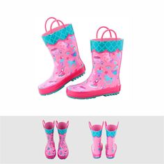 PRINCESS RAIN BOOTS >  Your child can splash all that she wants to with these fun, stylish rain boots!  These super cute rain boots are bright and cheerful and easy to coordinate with your child's wardrobe.  Here at Itsy Bitsy we are proud retailers of the popular Stephen Joseph brand which is well known and loved by celebrities across the nation.   RAIN BOOTS DETAILS  - Waterproof Exterior: 100% rubber           - Lining: 100% polyester   - Removable insole            - Non-slip sole - NOT pers Non-slip Rain Boots, Pink Weatherproof Rain Boots For Outdoor, Non-slip Rain Boots For Rainy Season, Pink Non-slip Rain Boots With Round Toe, Cute Waterproof Rain Boots For Outdoor, Cute Waterproof Outdoor Rain Boots, Pink Weatherproof Round Toe Rain Boots, Playful Non-slip Rain Boots For Rainy Weather, Cute Waterproof Boots With Round Toe