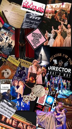 collage of various movie posters, including the title and logo for musical theatre's production