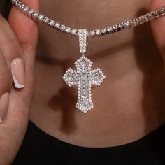 Introducing the Diamond Gothic Cross Pendant in 14k White Gold. This exclusive piece is fully iced out with hand-set stones in a detailed gothic cross design that will instantly elevate your look. Perfect for any occasion, this cross is a timeless symbol of faith and style. Pair it with the 3mm Diamond Tennis Necklace for a set that is guaranteed to shine! This product is guaranteed for life - GLD will repair the item should you experience any defects in craftsmanship or breakage. Specifications Gothic Cross, Gothic Crosses, Diamond Tennis Necklace, Vermeil Jewelry, Tennis Necklace, Cross Design, Custom Earrings, Women Diamond, Cross Designs