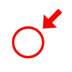 a red circle with an arrow pointing to the right and left side on a white background