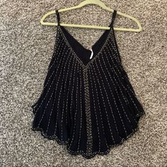 New With Tags, Perfect Condition, Can Fit Xs-M Black Beaded Top For Night Out, Spring Embellished Black Top, Black Embellished Spring Top, Summer Embellished Black Tops, Black Embellished Summer Tops, Summer Black Embellished Tops, Black Beaded Summer Tops, Summer Black Beaded Top, Black Embellished Top For Spring