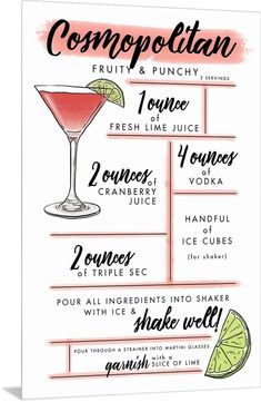 a poster with the names of different cocktails