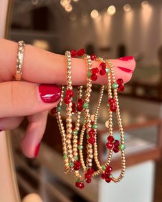 Can’t get enough of these 🍒s !! #goldbracelet #stretchbracelets #bracelet #cherry Bead Jewelry, Stretch Bracelets, Beaded Jewelry, Gold Bracelet, Cherry, Beads, Quick Saves, Beaded Jewellery