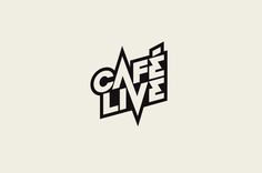 a black and white logo with the words cafe live in it's center triangle