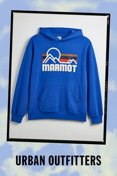 Marmot Coastal hoodie sweatshirt in a pullover style with a pouch front pocket. Features Marmot Coastal hoodie sweatshirt Adjustable hood Front graphic Regular fit Kangaroo pocket Ribbed knit trims Content + Care 60% Cotton, 36% polyester, 4% elastane Machine wash Imported Size + Fit Model in Blue is 6’1" and wearing size Medium Measurements taken from size Medium Chest: 23" Length: 25" | Marmot Coastal Hoodie Sweatshirt in Blue, Men's at Urban Outfitters Affordable Blue Hoodie For Outdoor, Long Sleeve Hoodie With Letter Print For Surfing, Hooded Letter Print Sweatshirt For Surfing, Blue Hooded Sweatshirt With Kangaroo Pocket, Surfing Graphic Print Long Sleeve Hoodie, Blue Fits, Media Chest, Hoodie Sweatshirt, Kangaroo Pocket