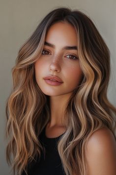 Young woman with wavy blonde hair and a serious expression. Hair Color For Hazel Eyes And Fair Skin, Hair For Green Eyes, Golden Brown Hair Honey, Bold Balayage, Different Hair Color Ideas, Auburn Balayage, Auburn Highlights, Golden Brown Hair, Ash Blonde Highlights