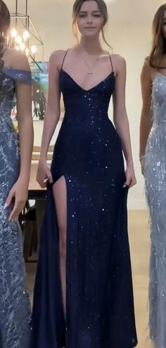 Blue Sequin Prom Dress, Prom Dress Inspo, Stunning Prom Dresses, V Neck Prom Dresses, Prom Dress Inspiration, Sequin Prom Dresses, Cute Prom Dresses, Elegante Casual, Pretty Prom Dresses