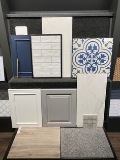 various types of tile and flooring on display at a showroom or home remodel