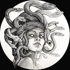 a drawing of a woman with snakes on her head