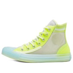 (WMNS) Converse Translucent Mesh Utility Chuck Taylor All Star High Top Volt-White 'Yellow Blue White' 567369C (SNKR/Women's) Yellow High-top Sneakers For Summer, Yellow High-top Summer Sneakers, Trendy Yellow Converse Sneakers, Converse Sneakers For Sports In Summer, Fun Shoes, Chuck Taylor All Star, Stylish Sneakers, Chuck Taylor, Yellow Blue