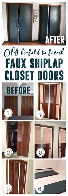 the instructions for how to install faux shutters on an exterior door with woodgrain