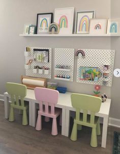 the children's table and chairs are all painted in different colors