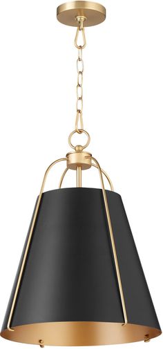 a black and gold pendant light hanging from the ceiling