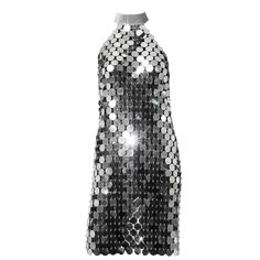 This Halter Backless Mirrored Chainmail Mini Dress is the perfect choice for any night out. Its halter neckline and backless design offers an alluring and sophisticated look, while the mirrored chainmail adds a touch of glitz and glamour. This dress is sure to turn heads! Silver Halter Neck Mini Dress For Party, Silver Halter Neck Dress For Night Out, Metallic Sleeveless Sequin Disco Dress, Summer Chainmail Dress, Silver Halter Neck Party Dress, Glamorous Silver Halter Neck Mini Dress, Silver Glamorous Halter Neck Dress, Silver Halter Neck Dress For Party, Glamorous Silver Halter Neck Dress